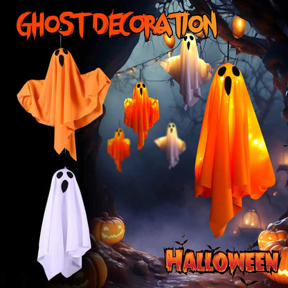 Halloween Ghost Hanging Decorations Halloween Hanging Light Up White Orange Flying Ghost Tree Window Wall Scary Ornament 50X40CM