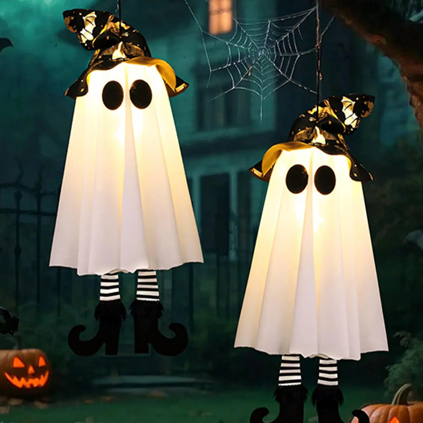 LED Light-Up Witch Ghost Halloween Hanging Ornament for Home & Yard Decoration