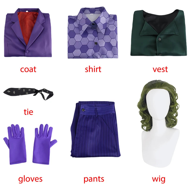 BEAST KINGDOM Movie Joker Cosplay, Purple Suit & Green Wig, Halloween Party Costume,