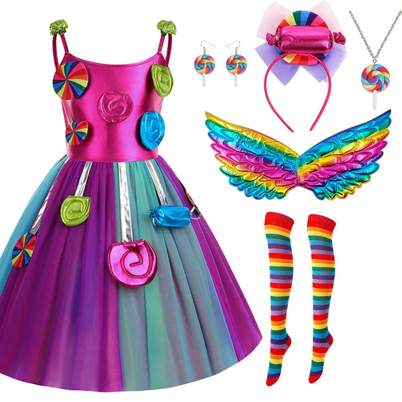 Candy Princess Halloween Dress with Headband & Candy Scepter, Sweet Party Costume