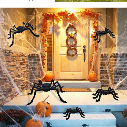 Giant Halloween Black Spider (30/90/150cm) with Web for Home & Haunted House Decor