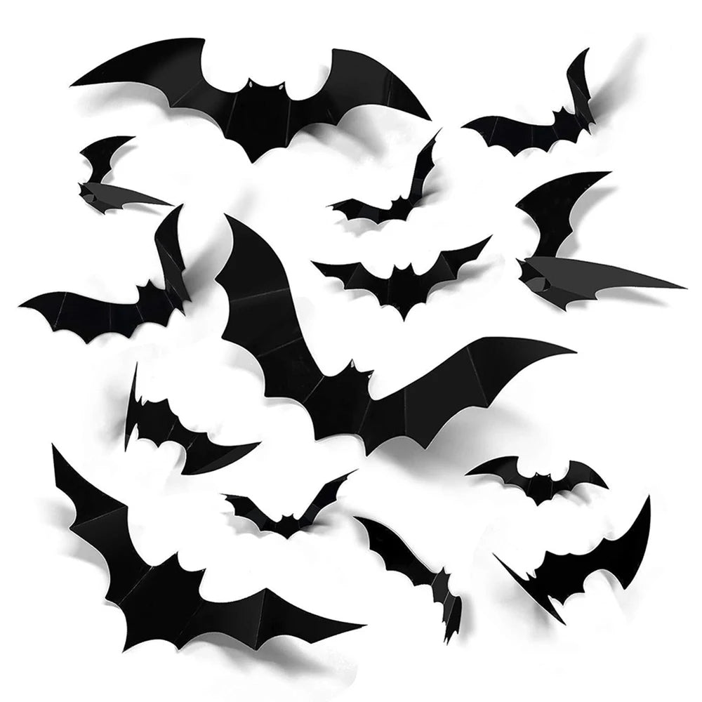 Halloween 3D Bat Wall Stickers, Black PVC Bats, Scary Party Decor