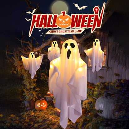 Halloween Ghost Hanging Decorations Halloween Hanging Light Up White Orange Flying Ghost Tree Window Wall Scary Ornament 50X40CM