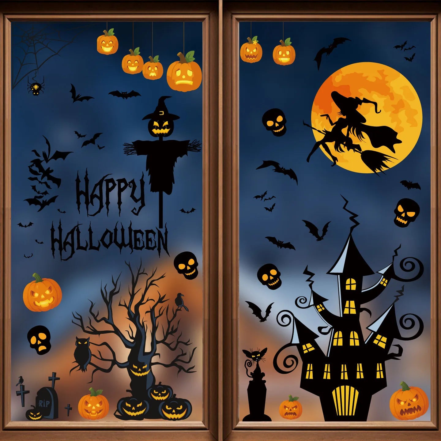 Halloween Spider & Skull Electrostatic Stickers for Party & Window Decor