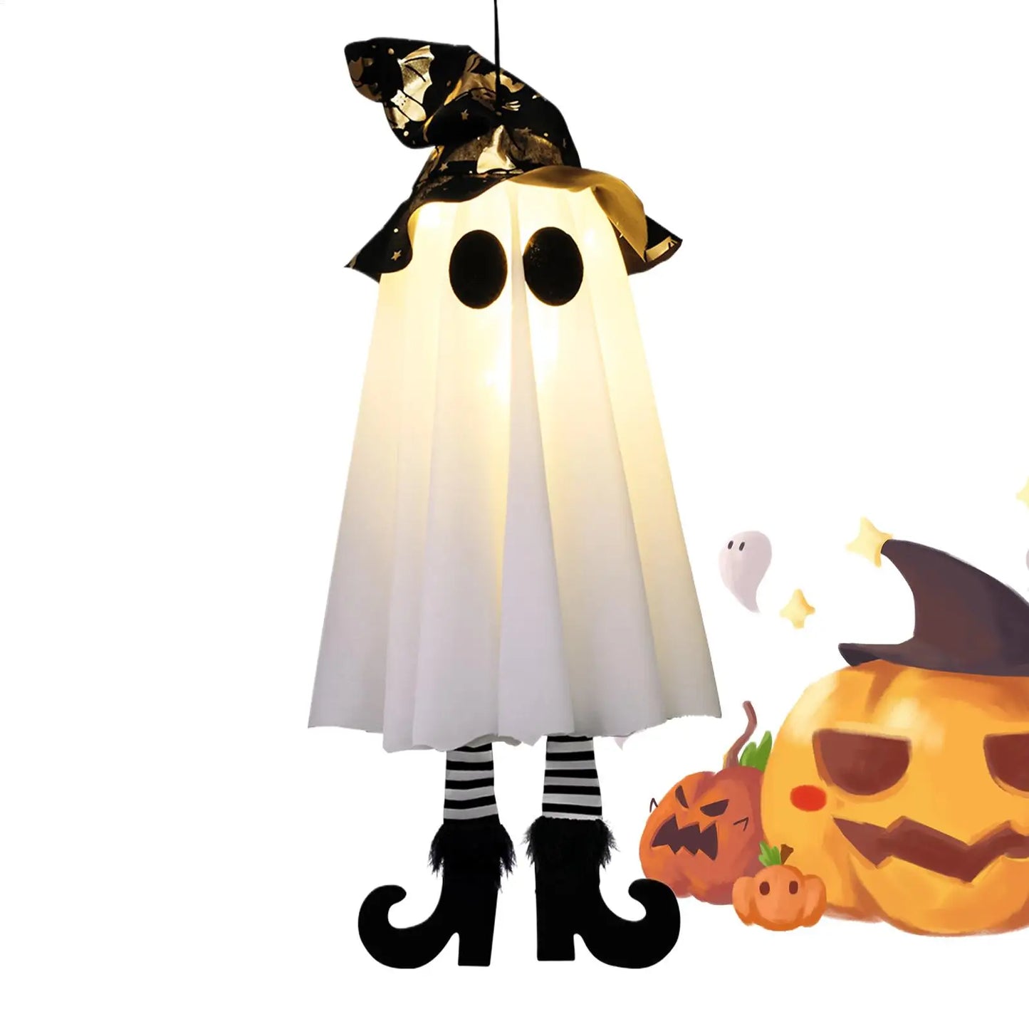 LED Light-Up Witch Ghost Halloween Hanging Ornament for Home & Yard Decoration