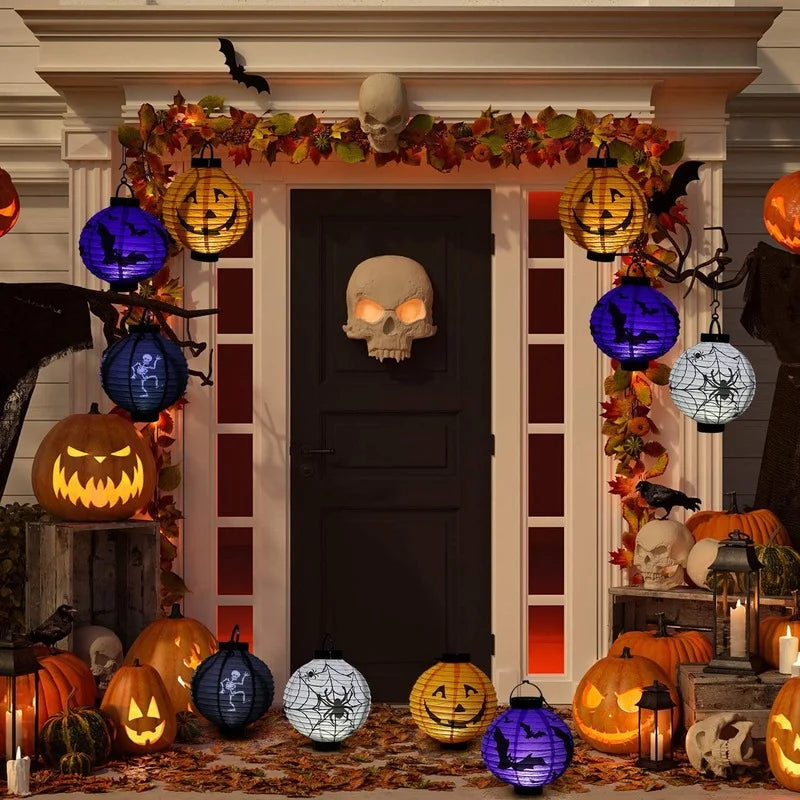 Halloween Hanging Lanterns – Pumpkin, Bat & Skeleton Decor