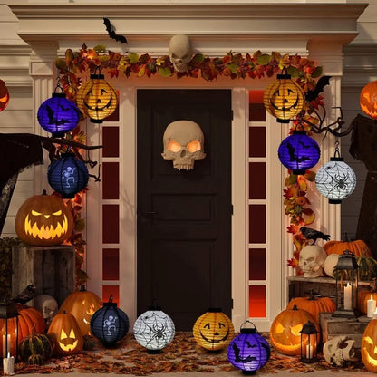 Halloween Paper Lantern Pumpkin  Spider Bat Skeleton Hanging Pendant Horror Props Party Decoration Outdoor Home