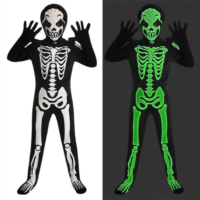 Halloween Skeleton Monster Costume – Glow-in-the-Dark Jumpsuit for Party