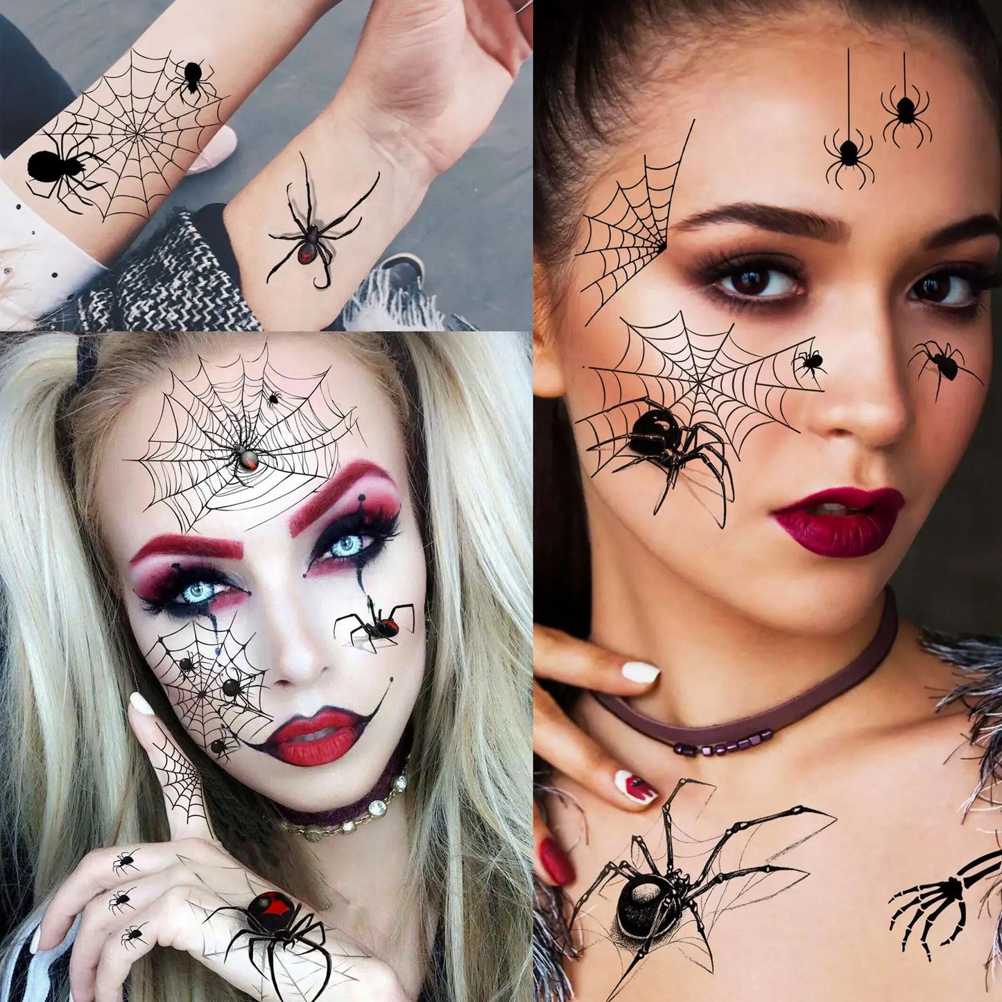 8 Sheets Realistic 3D Spider & Spiderweb Temporary Tattoos for Halloween