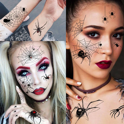 8 Sheets Realistic 3D Spider & Spiderweb Temporary Tattoos for Halloween