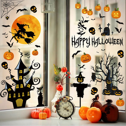 Halloween Spider & Skull Electrostatic Stickers for Party & Window Decor