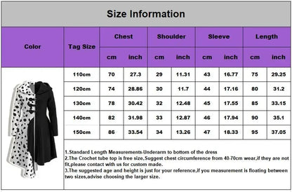 Kids Cruella Deville Costume, Black Dalmatian Jumpsuit, Halloween Party Dress for Girls (4-12 Years)