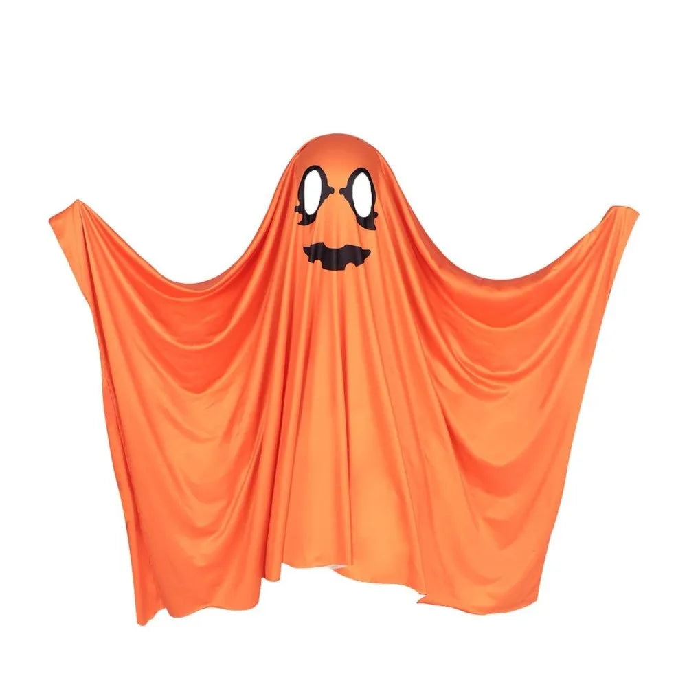 White Halloween Ghost Cloak, Spooky Trick-or-Treat Poncho with Hat