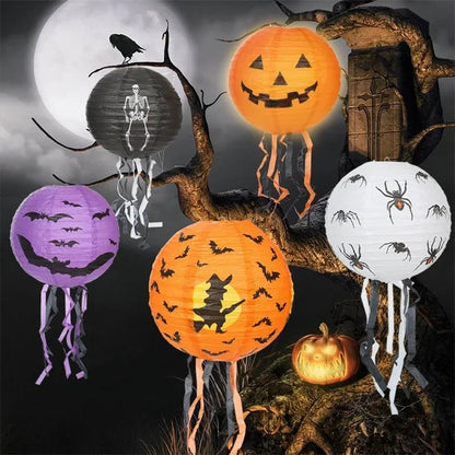 Halloween Paper Lantern Pumpkin  Spider Bat Skeleton Hanging Pendant Horror Props Party Decoration Outdoor Home
