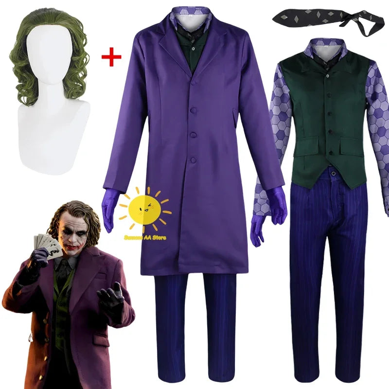 BEAST KINGDOM Movie Joker Cosplay, Purple Suit & Green Wig, Halloween Party Costume,