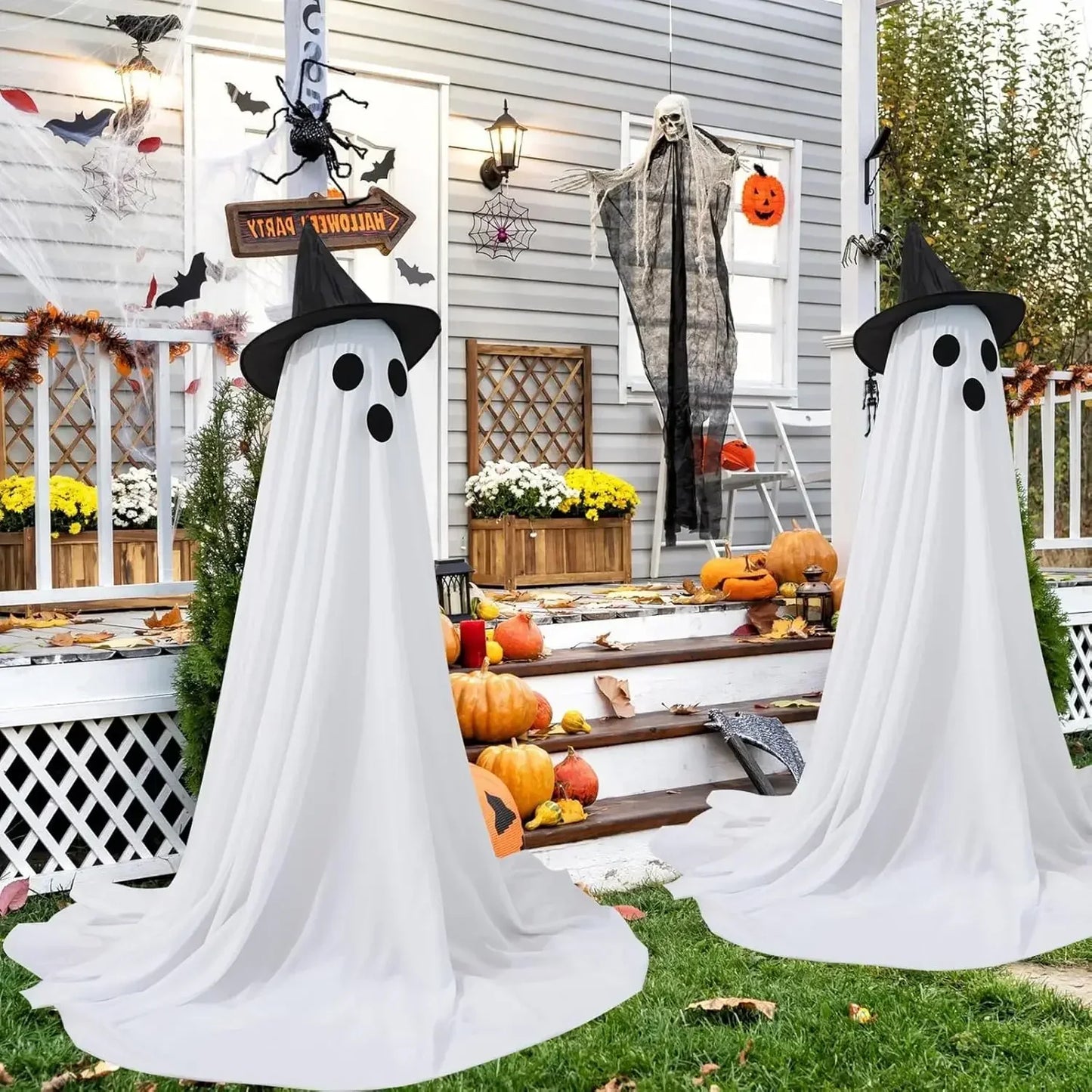 2 Packs Glow-in-the-Dark Halloween Ghosts for Yard & Home Decoration