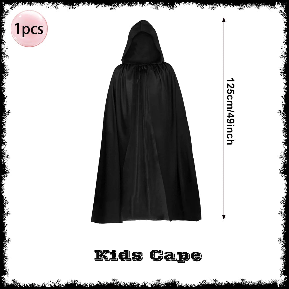 Halloween Horror Props Grim Reaper Cape, Skull Mask, Gloves, Scythe for Adults & Kids