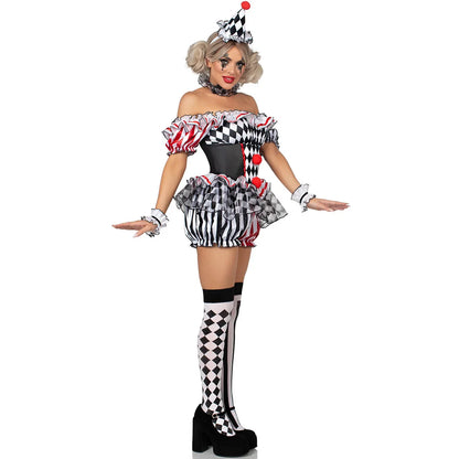Women’s Clown Cosplay Costume, Halloween Circus Outfit, Stage Performance Dress