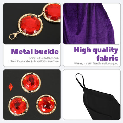 5PCS Purple Hooded Cloak, Women's Anime Cosplay with Red Gem Belt & Long Gloves