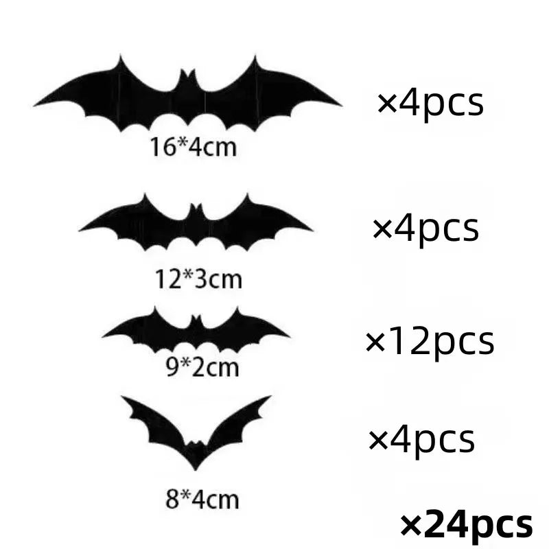 Halloween 3D Bat Wall Stickers, Black PVC Bats, Scary Party Decor