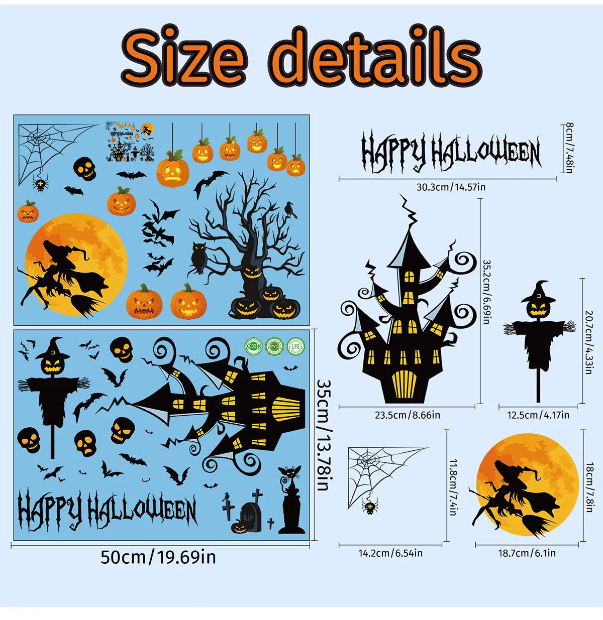 Halloween Spider & Skull Electrostatic Stickers for Party & Window Decor