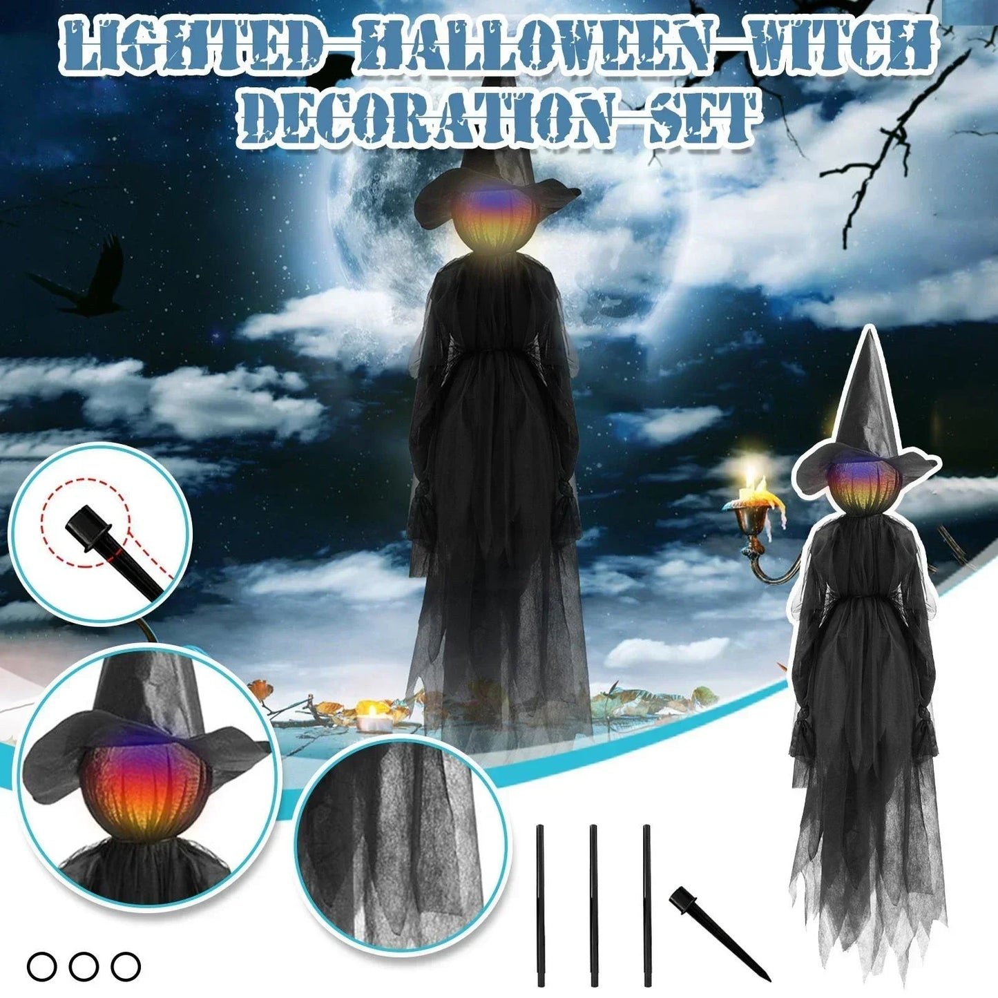 Halloween Colorful Glow 3 Hand-Holding Witches Sound-Activated Light-Up Decoration
