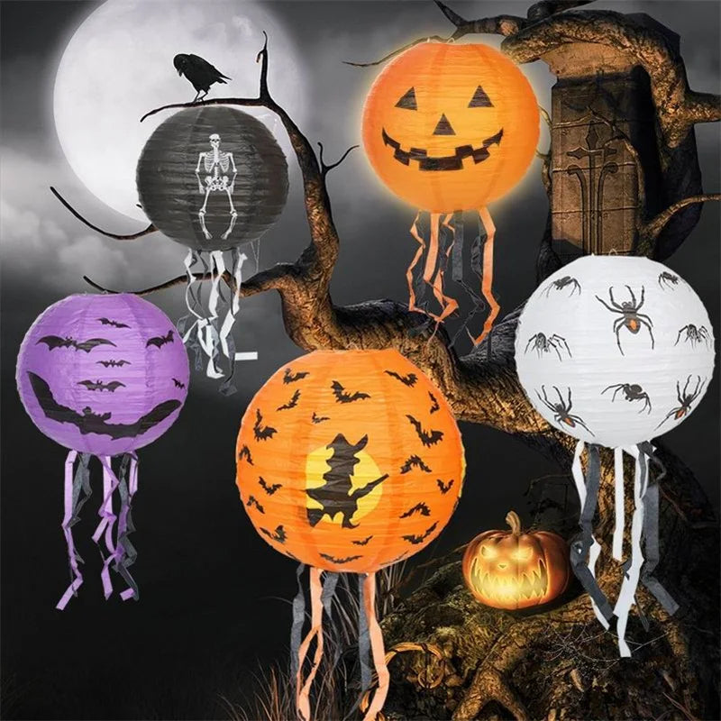Halloween Hanging Lanterns – Pumpkin, Bat & Skeleton Decor