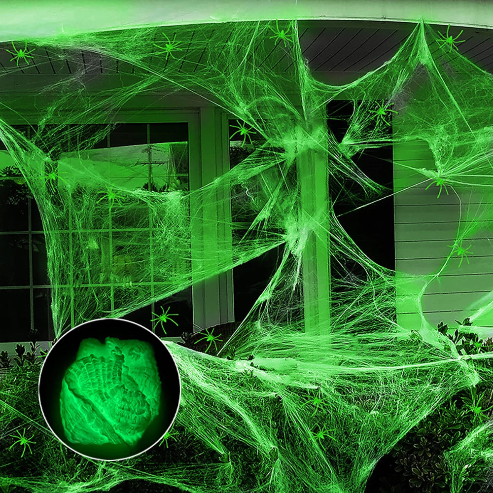 Halloween Glow-in-the-Dark Fluorescent Spider Webs Outdoor Horror Decoration