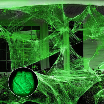 Halloween Glow-in-the-Dark Fluorescent Spider Webs Outdoor Horror Decoration