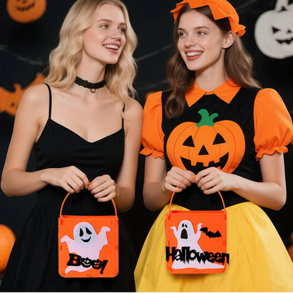 Felt Halloween Trick-or-Treat Bag with Spooky Pumpkin & Ghost Design