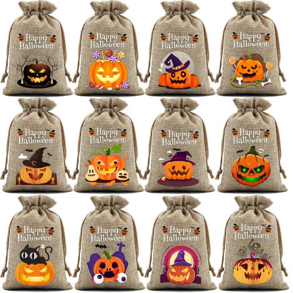 2025 New Halloween Drawstring Burlap Bag, Candy Chocolate Jewelry Gift Bag, DIY Wedding