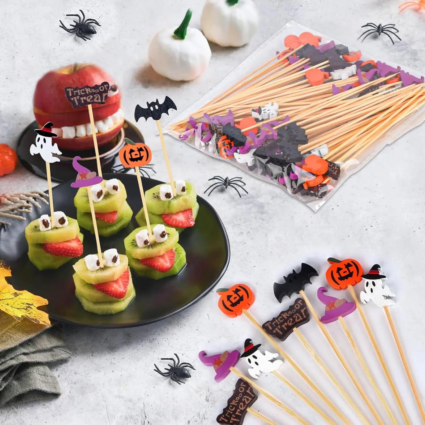 50Pcs Halloween Toothpicks Bamboo Cocktail Picks for Party Food & Dessert