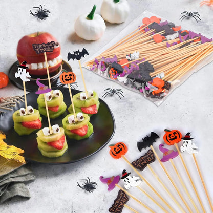 50Pcs Halloween Toothpicks Bamboo Cocktail Picks for Party Food & Dessert