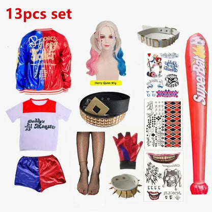 Kids Harleen Quinzel Joker Cosplay Set, Party Outfit with Jacket, Pants & T-shirt