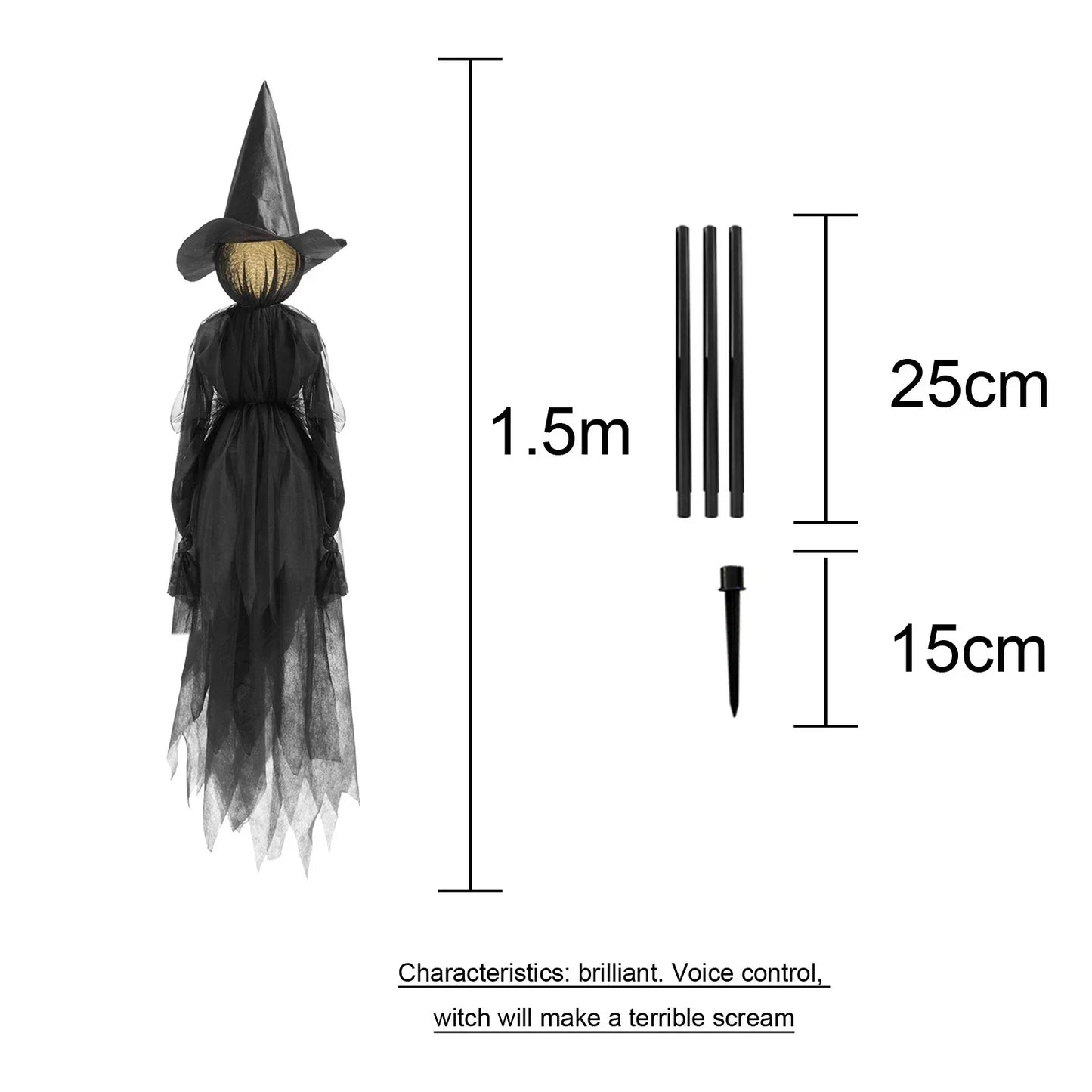 Halloween Colorful Glow 3 Hand-Holding Witches Sound-Activated Light-Up Decoration